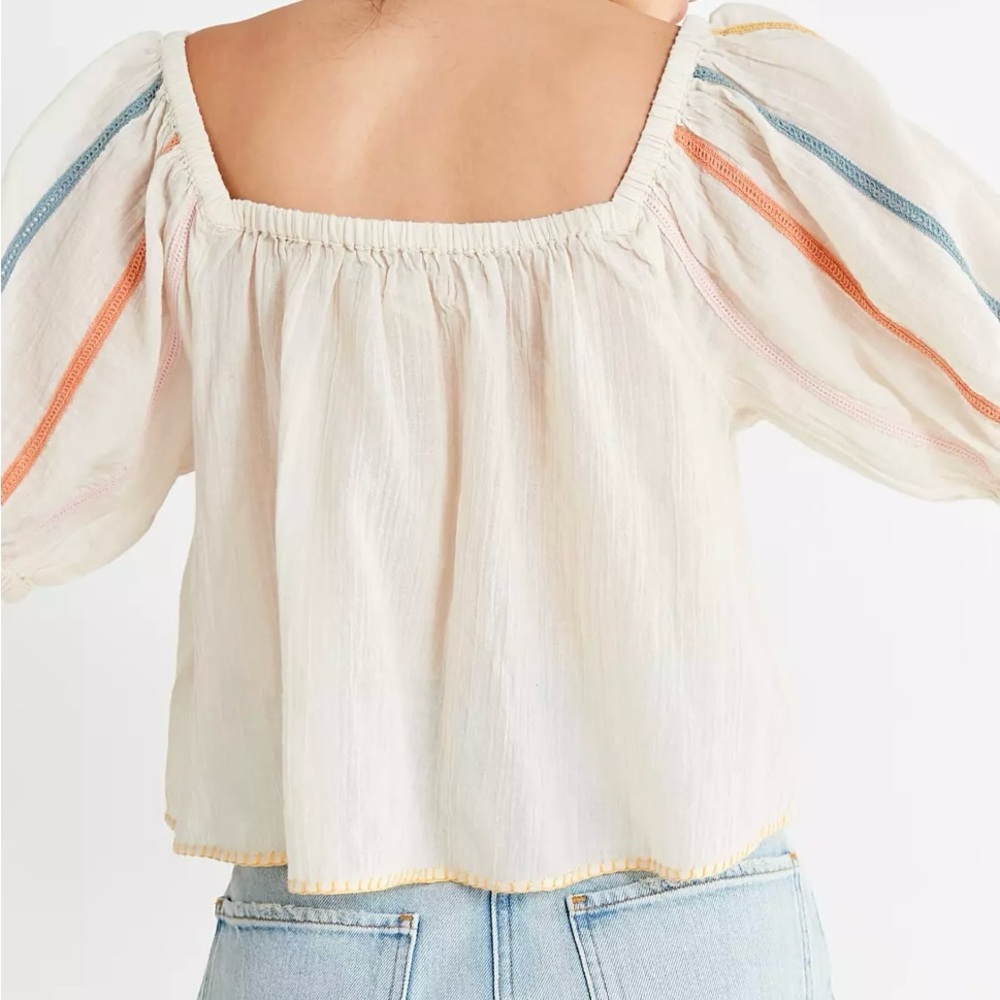 UO Urban Outfitters NWT Womens Embroidered Balloon Sleeve Blouse Top S $49 White - Picture 2 of 13